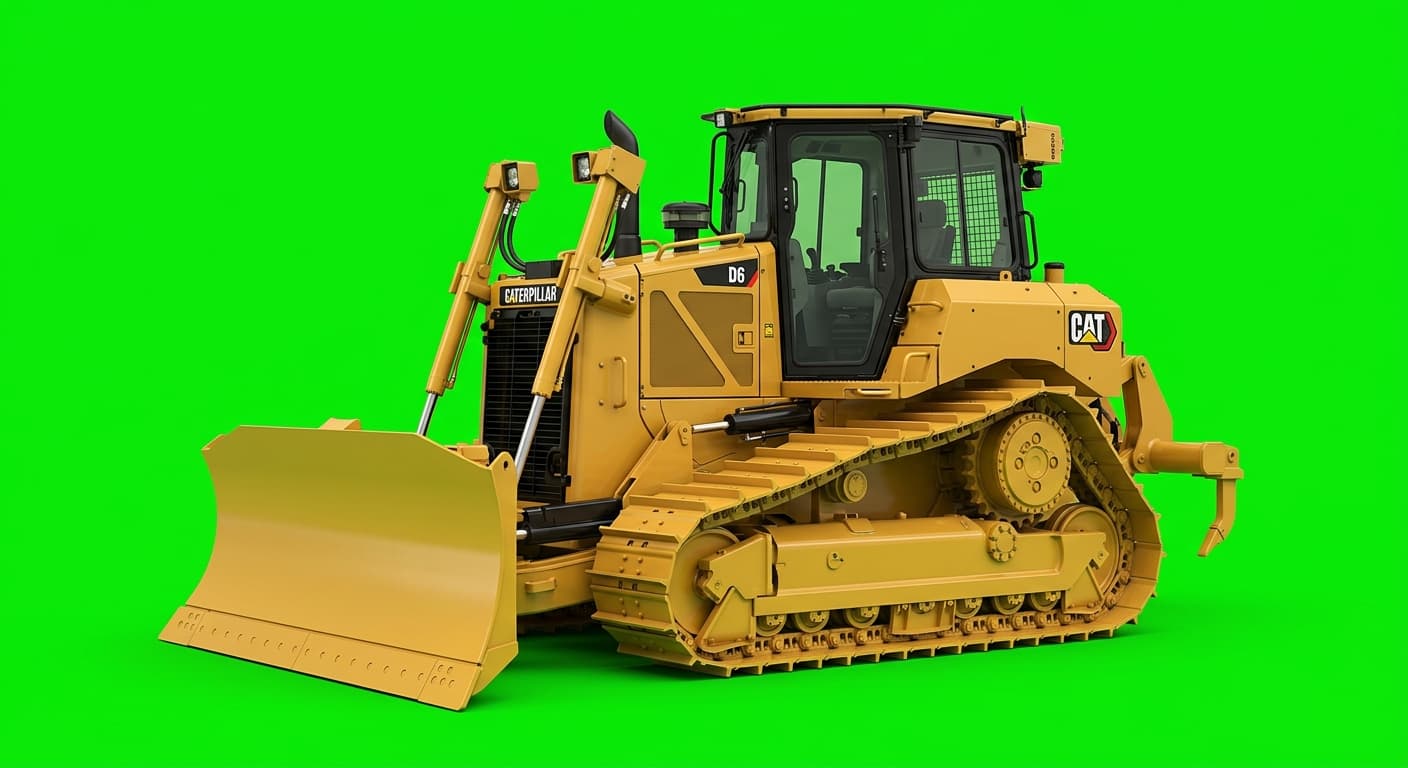 Cat D6 bulldozer on a graded construction site, the most commonly traded mid-size dozer model